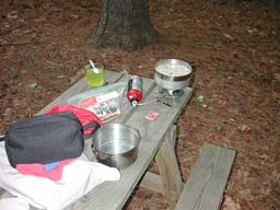 Getting my oatmeal breakfast going on my camp stove.