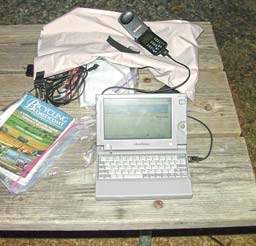 My journaling setup with analog modem through StartTac cell phone.