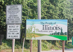 Looking back at Illinois welcome sign