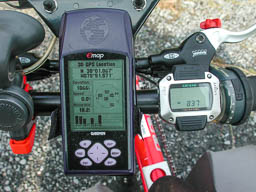 My GPS Position and bike computer (with a broken sensor wires still.)